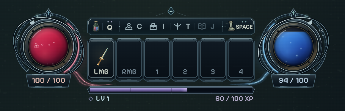 Realmstride combat with its life, mana and skill interface