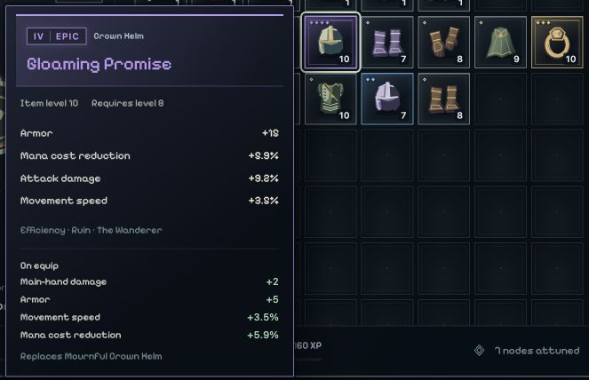 Realmstride equipment and item tooltip interface